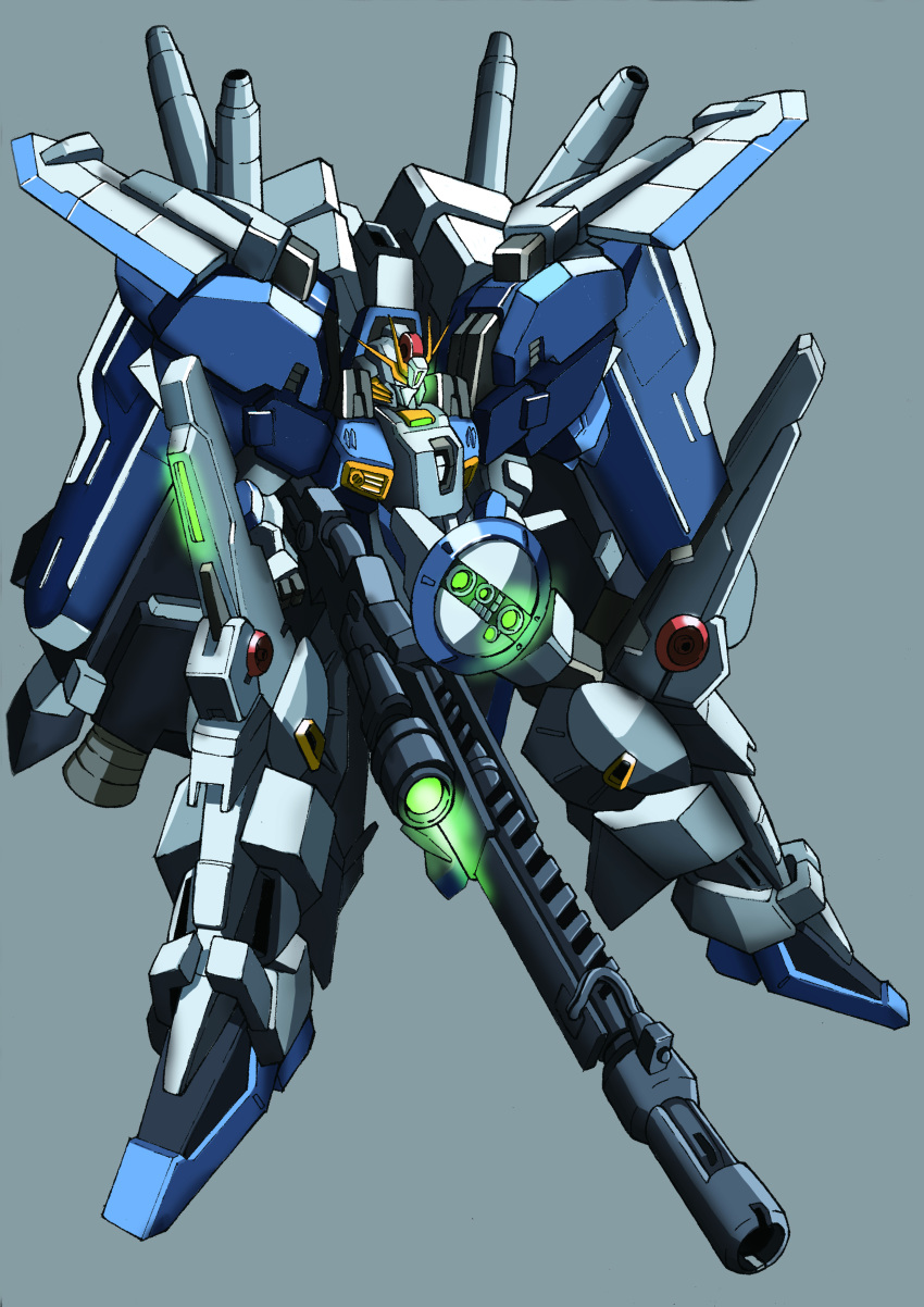 absurdres, ex-s_gundam, floating, green_eyes, grey_background, gun, gundam, gundam_sentinel
