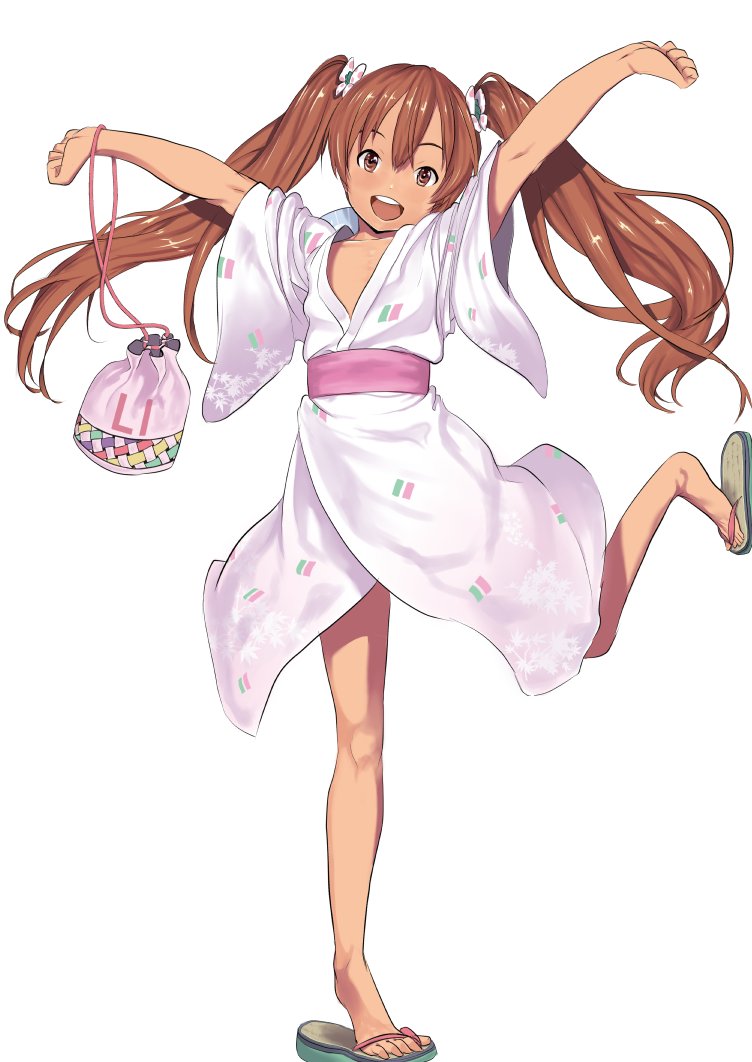 1girl, artist_request, bag, bangs, bow, brown_eyes, brown_hair, flat_chest