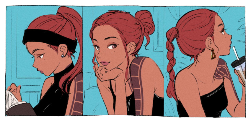 1girl, 2gou, alternate_hairstyle, apex_legends, bare_shoulders, black_nails, black_tank_top, book