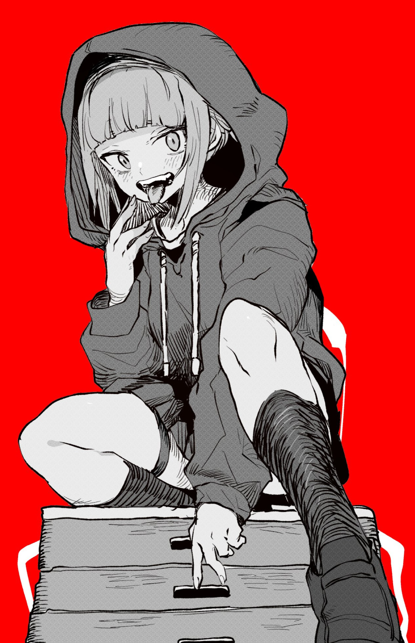 1girl, :d, bangs, blunt_bangs, boku_no_hero_academia, ddari, fingernails, hand_up
