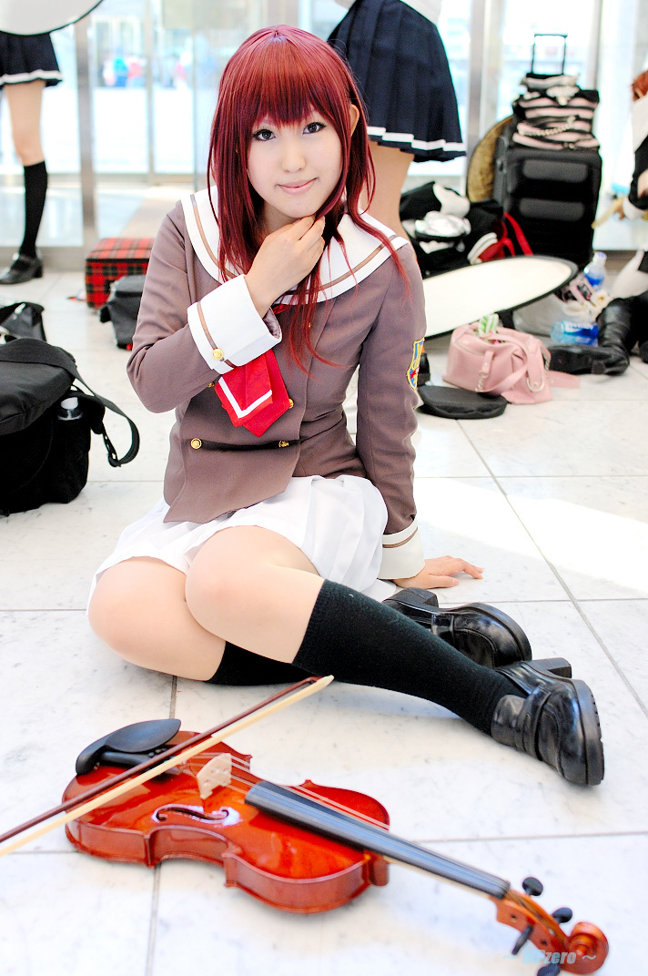 cosplay, hino_kahoko, kiniro_no_corda, moeka, photo, redhead, school_uniform, socks