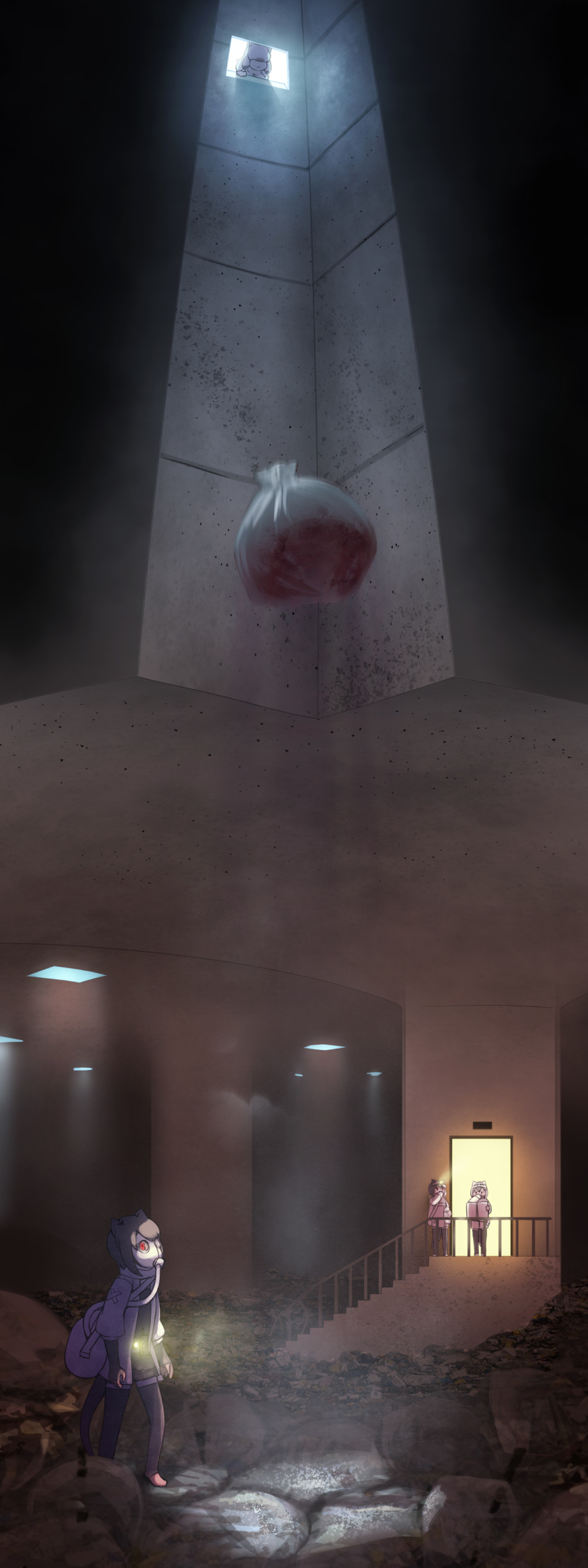 4girls, absurdres, abubu, animal_ears, arai-san_mansion, bag, bandaid, bandaid_on_clothes