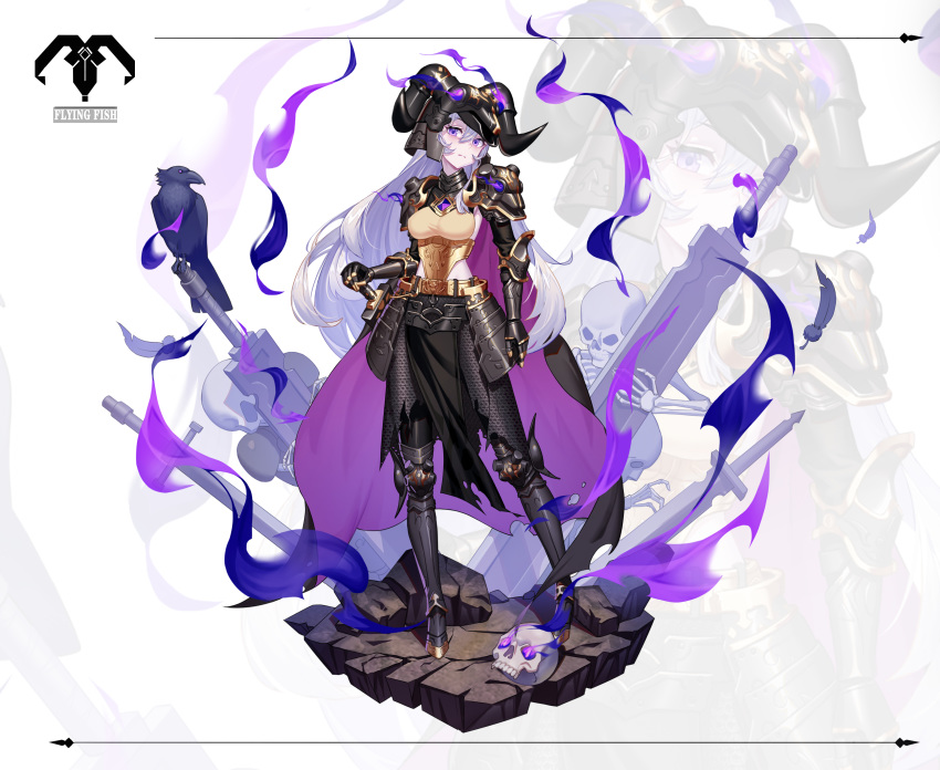 1girl, absurdres, armor, armored_boots, bird, boots, commentary_request, fantasy