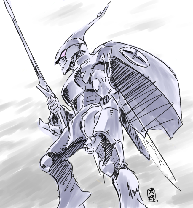 clenched_hands, dunbine, holding, holding_sword, holding_weapon, horns, insect_wings, ken'oo