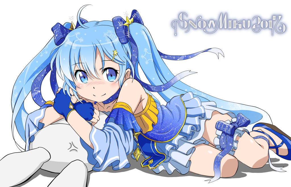 ahoge, anger_vein, blue_bow, blue_dress, blue_eyes, blue_hair, blue_sleeves, blush