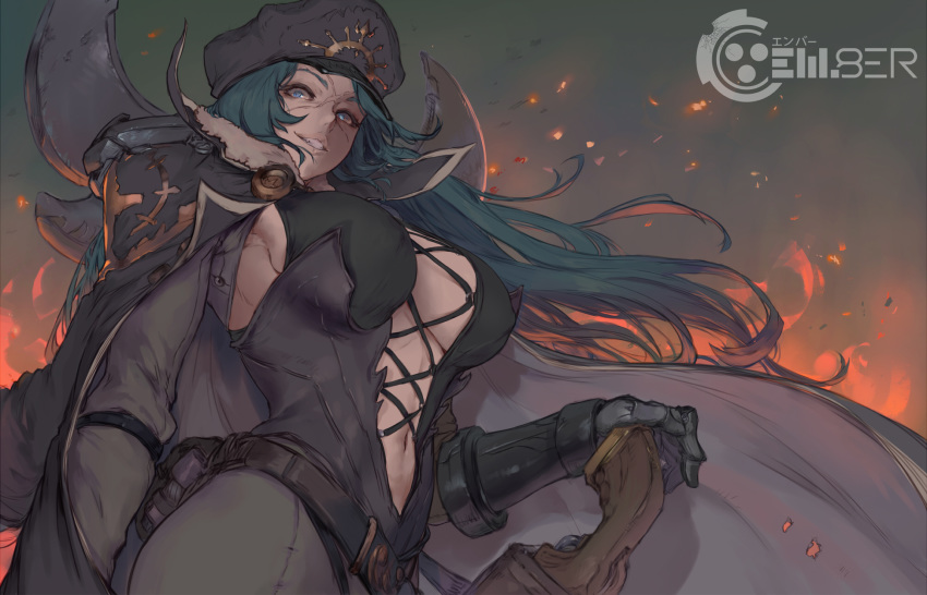 1girl, blue_eyes, blue_hair, breasts, commentary, cutesexyrobutts, em8er, gloves