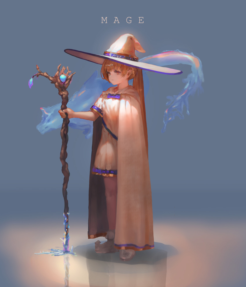 1girl, blue_neckwear, bow, cloak, crystal, dress, english_text, floating