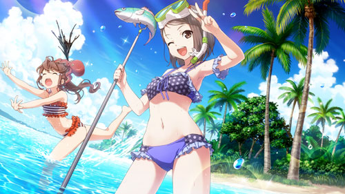 22/7, armpits, bikini, black_eyes, black_hair, blush, hiiragi_tsubomi, short_hair