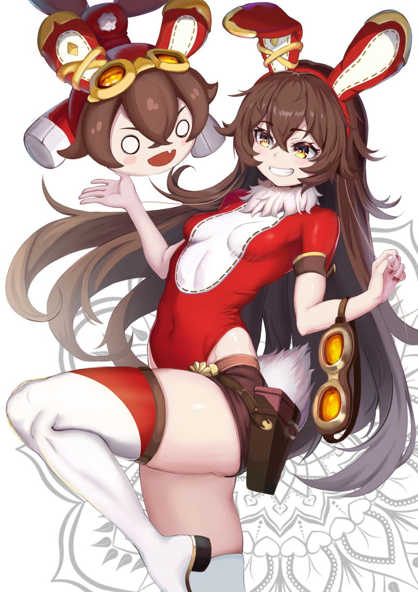 1girl, :d, absurdres, amber_(genshin_impact), animal_ears, b-pang, baron_bunny, blush