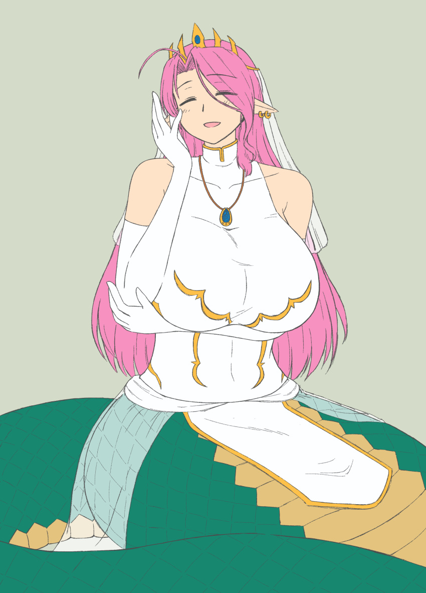 1girl, absurdres, breasts, closed_eyes, detached_sleeves, earrings, green_scales, highres