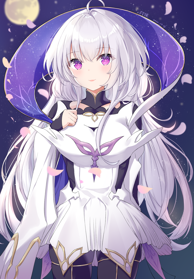 1girl, ahoge, black_pants, blurry, blurry_background, breasts, closed_mouth, commentary_request