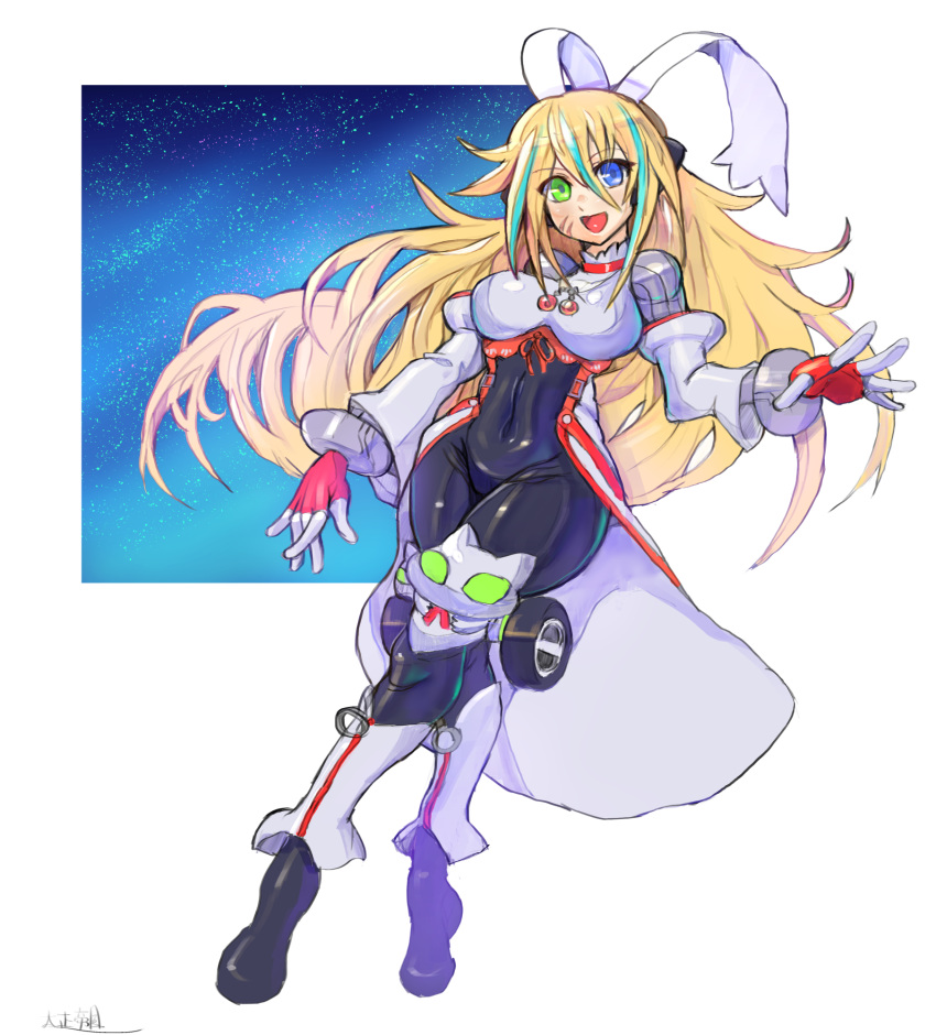 1girl, blaster_master_zero, blaster_master_zero_2, blonde_hair, blue_eyes, bodysuit, covered_navel, eve_(blaster_master_zero)