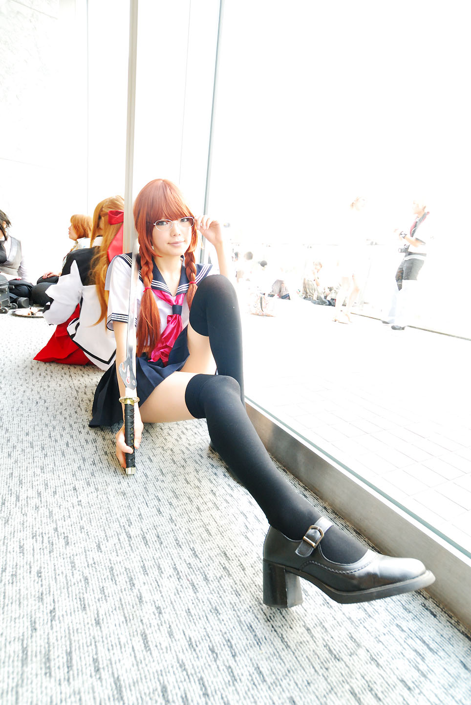 arisugawa_shii, cosplay, glasses, namada, photo, sailor_uniform, school_uniform, sword