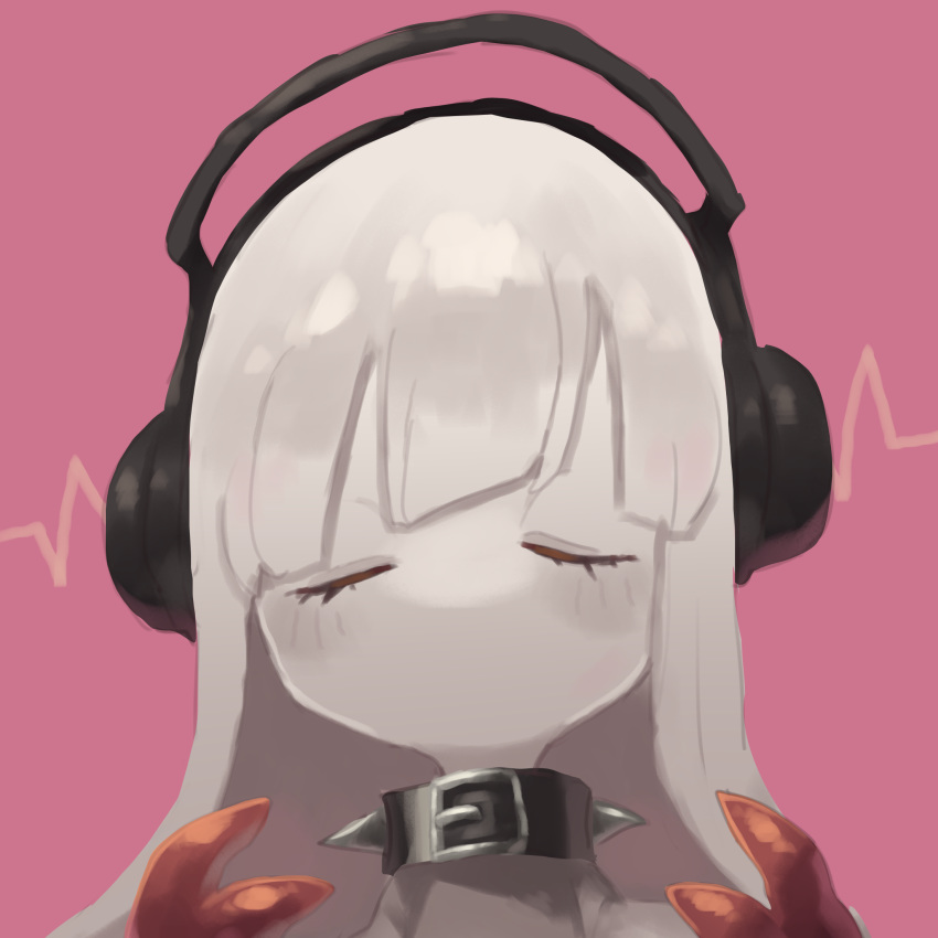 1girl, blush, closed_eyes, collar, eye_(okame_nin), facing_viewer, fewer_digits, headphones
