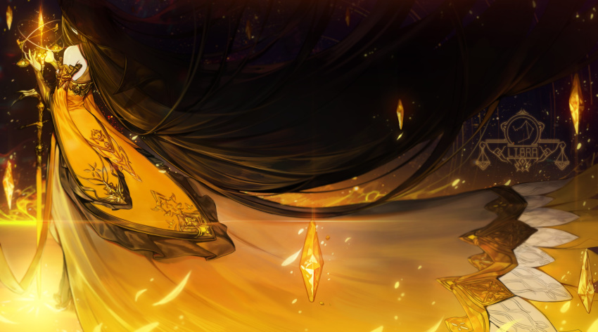 1girl, absurdly_long_hair, absurdres, bare_shoulders, chyan, dress, facing_away, floating_hair