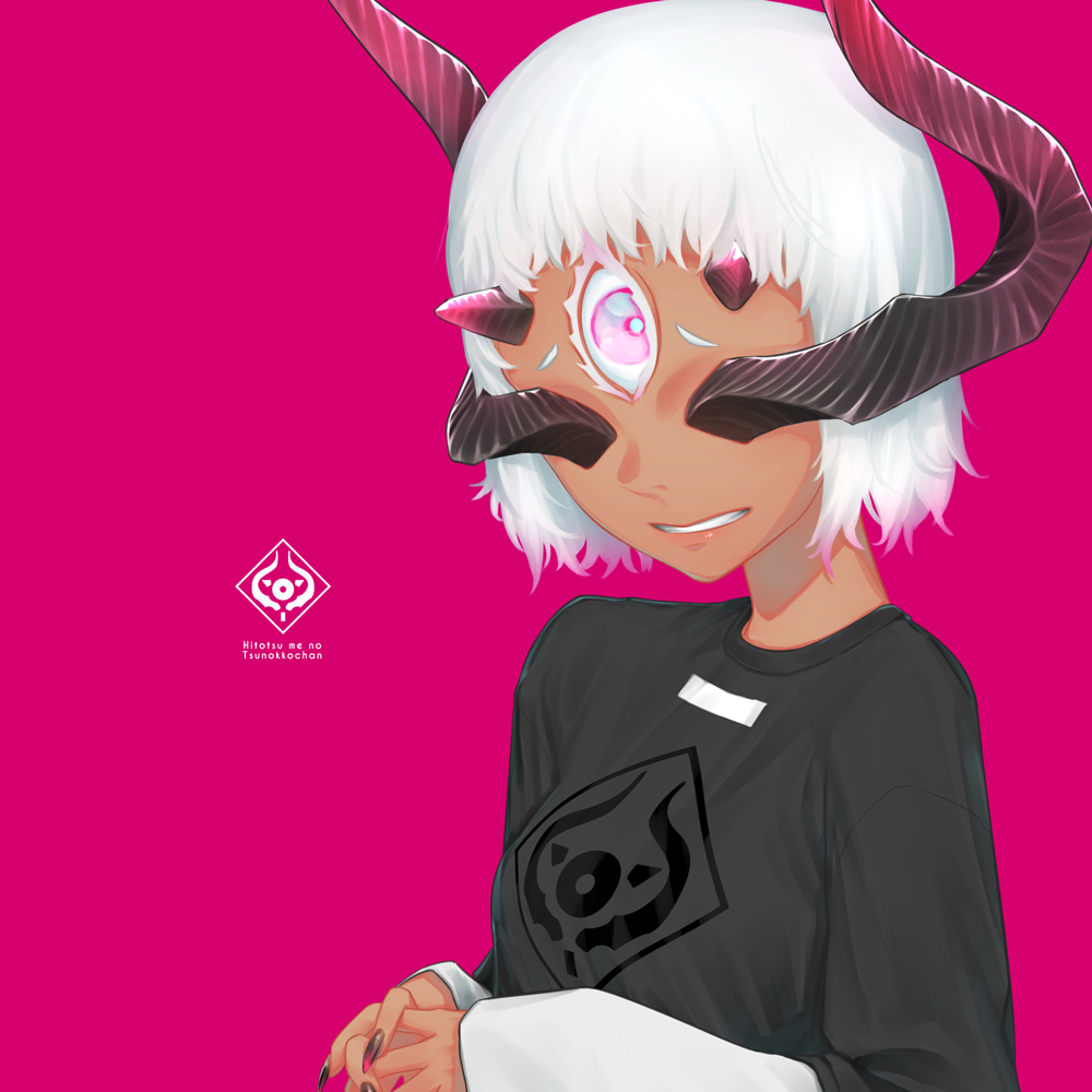 1girl, dark_skin, fingernails, horns, long_fingernails, monster_girl, multicolored, multicolored_hair