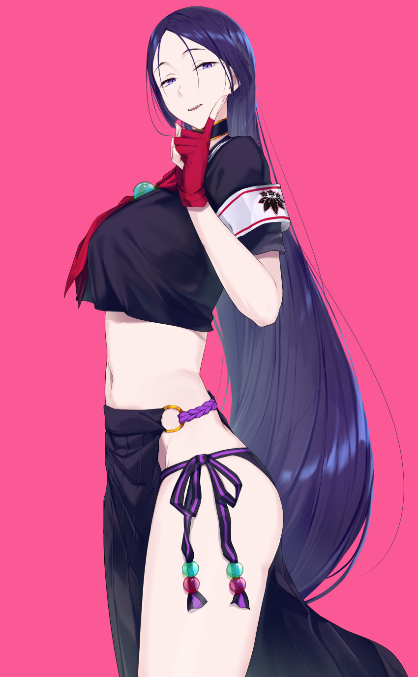 1girl, absurdres, bangs, breasts, choker, cowboy_shot, cropped_shirt, fate/grand_order