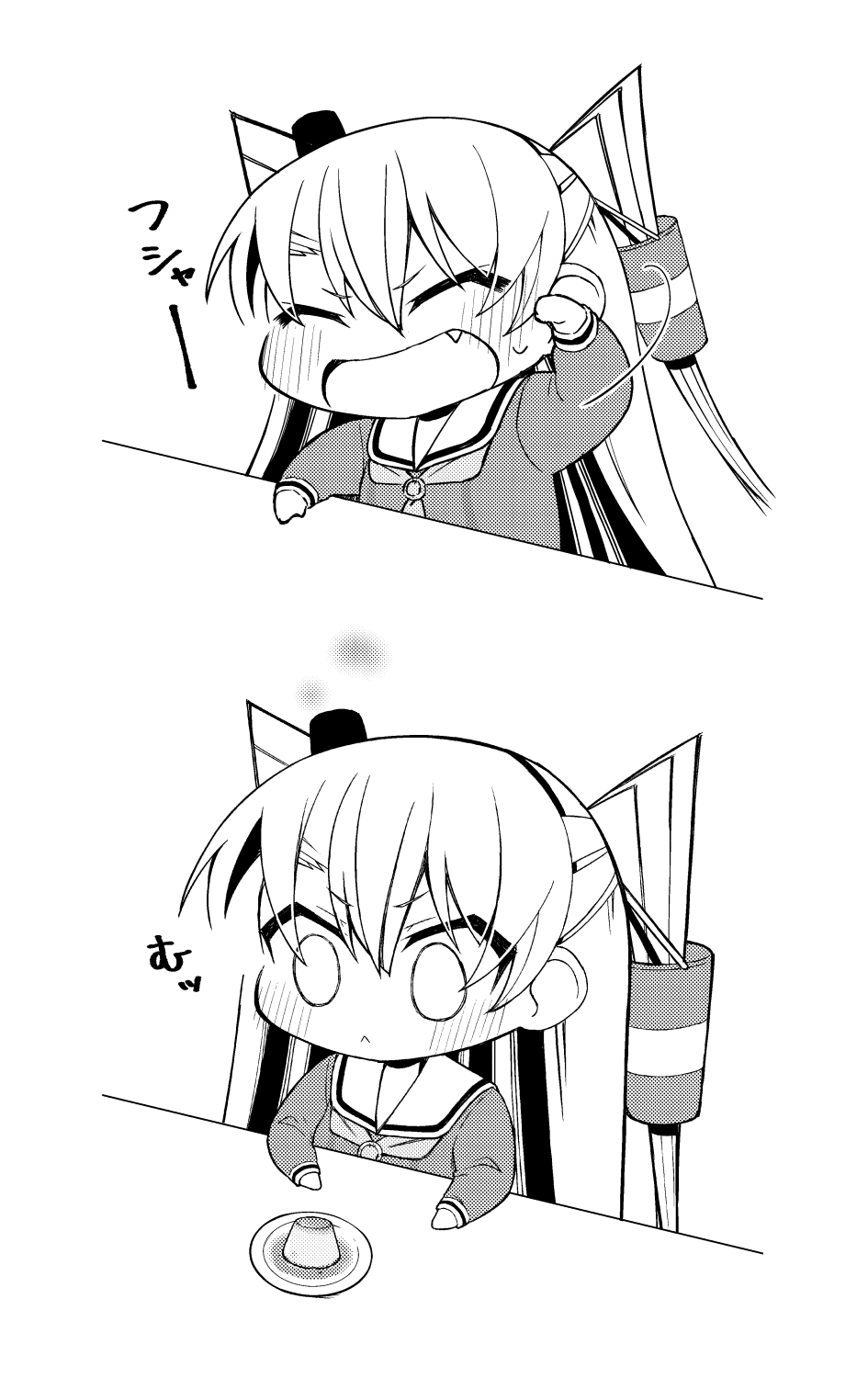 1girl, amatsukaze_(kantai_collection), ataru_(ataru-littlebird), chibi, choker, commentary_request, dress, fang
