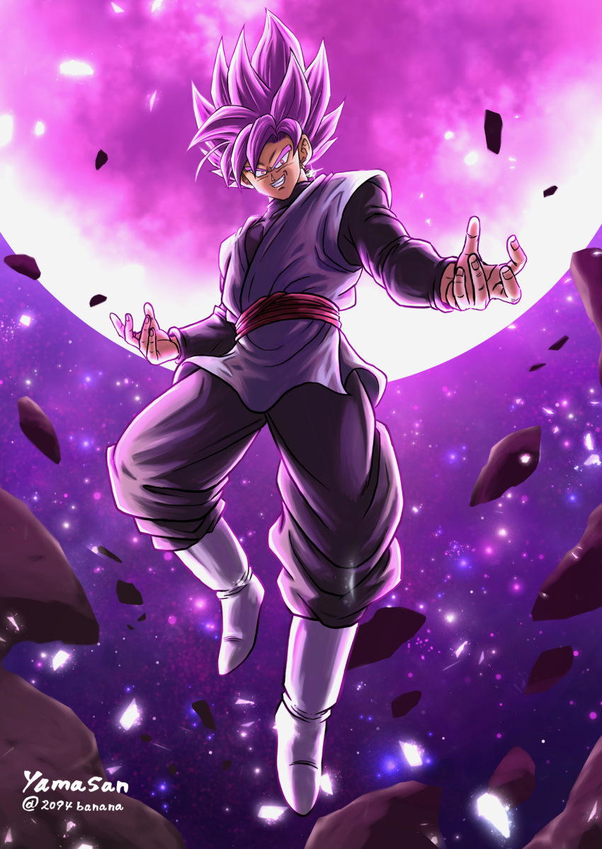 1boy, 2094banana, black_pants, black_shirt, boots, dragon_ball, dragon_ball_super, gokuu_black
