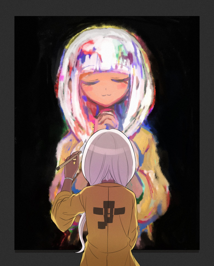 1girl, 8takenokonosato8, :3, bangs, blunt_bangs, bracelet, closed_eyes, dangan_ronpa