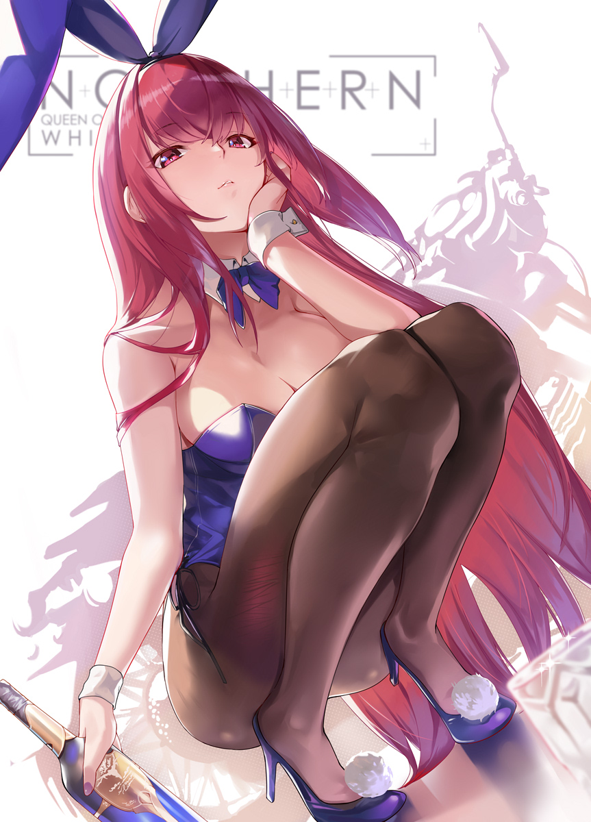 1girl, bangs, breasts, detached_collar, fate/grand_order, fate_(series), fishnet_legwear, fishnets