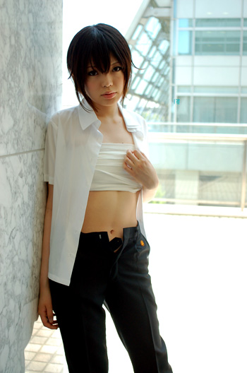 breast_bind, chest_wrap, cosplay, inuzuka_koshi, namada, open_pants, photo, reverse_trap