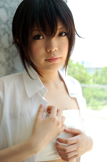 breast_bind, chest_wrap, cosplay, inuzuka_koshi, namada, open_shirt, photo, reverse_trap, school_uniform, sumomomo_momomo