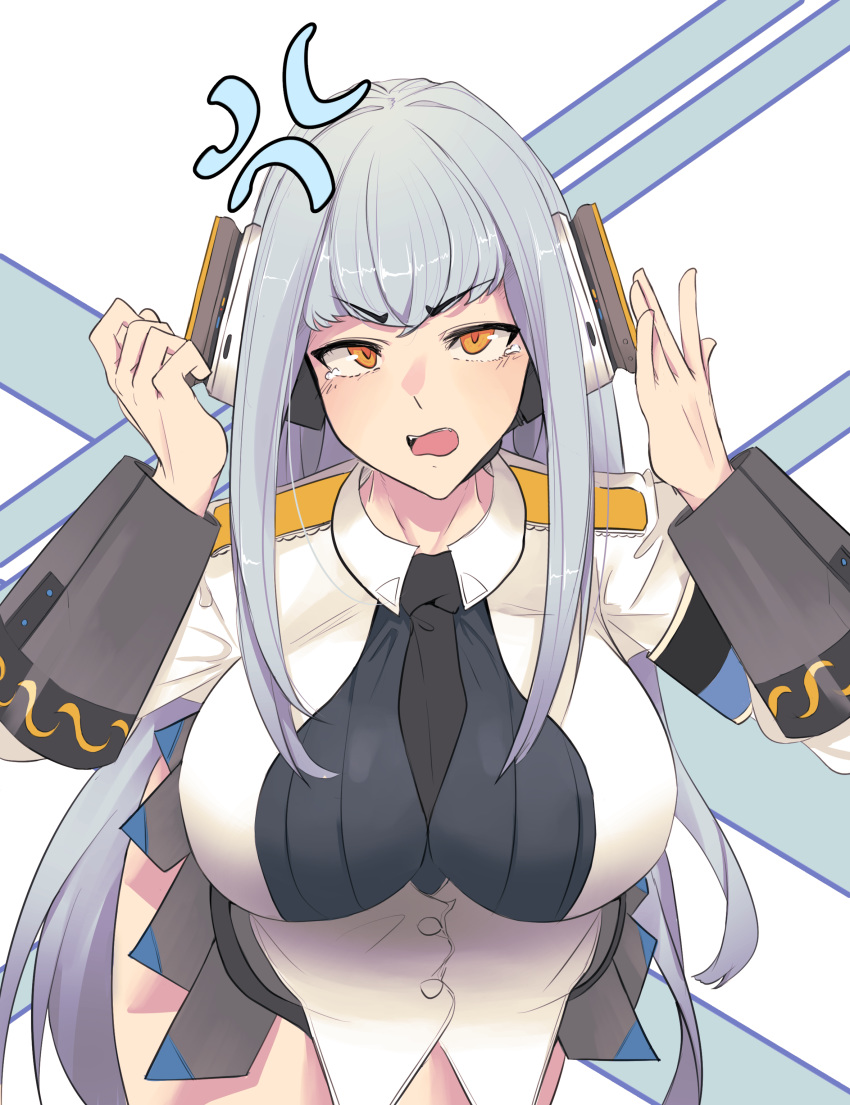 1girl, absurdres, anger_vein, bangs, between_breasts, breasts, eb-48g_hraesvelgr, eyebrows_visible_through_hair