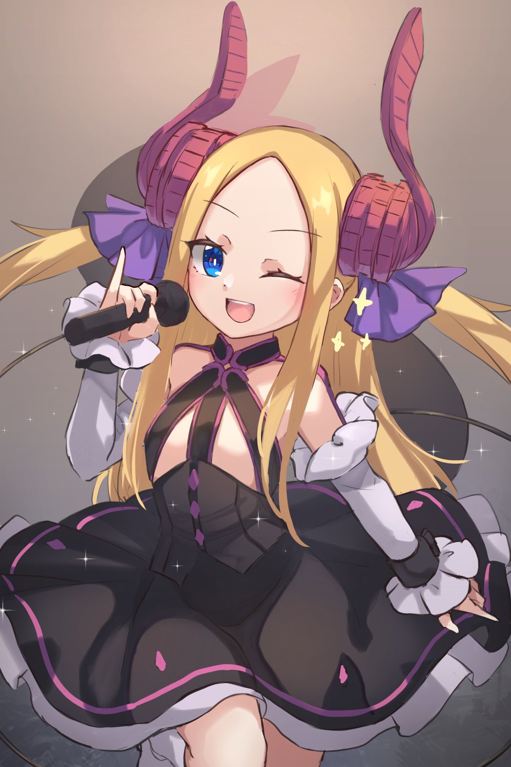 1girl, abigail_williams_(fate/grand_order), bangs, black_dress, blonde_hair, blue_eyes, blush, breasts