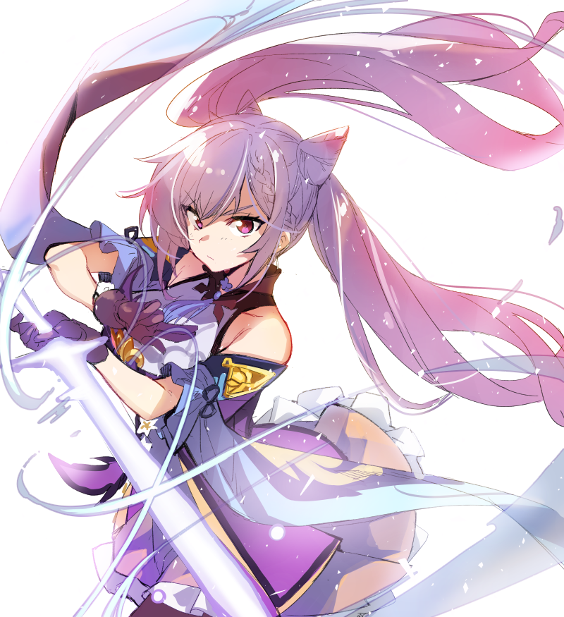 1girl, bangs, black_legwear, breasts, closed_mouth, ddolggol, detached_sleeves, dress