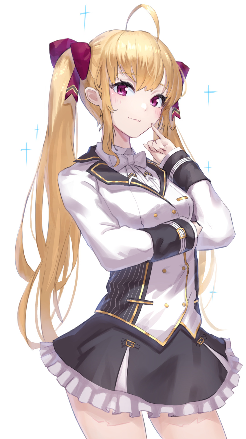 1girl, absurdres, ahoge, arawado, blonde_hair, bow, commentary_request, eyebrows_visible_through_hair