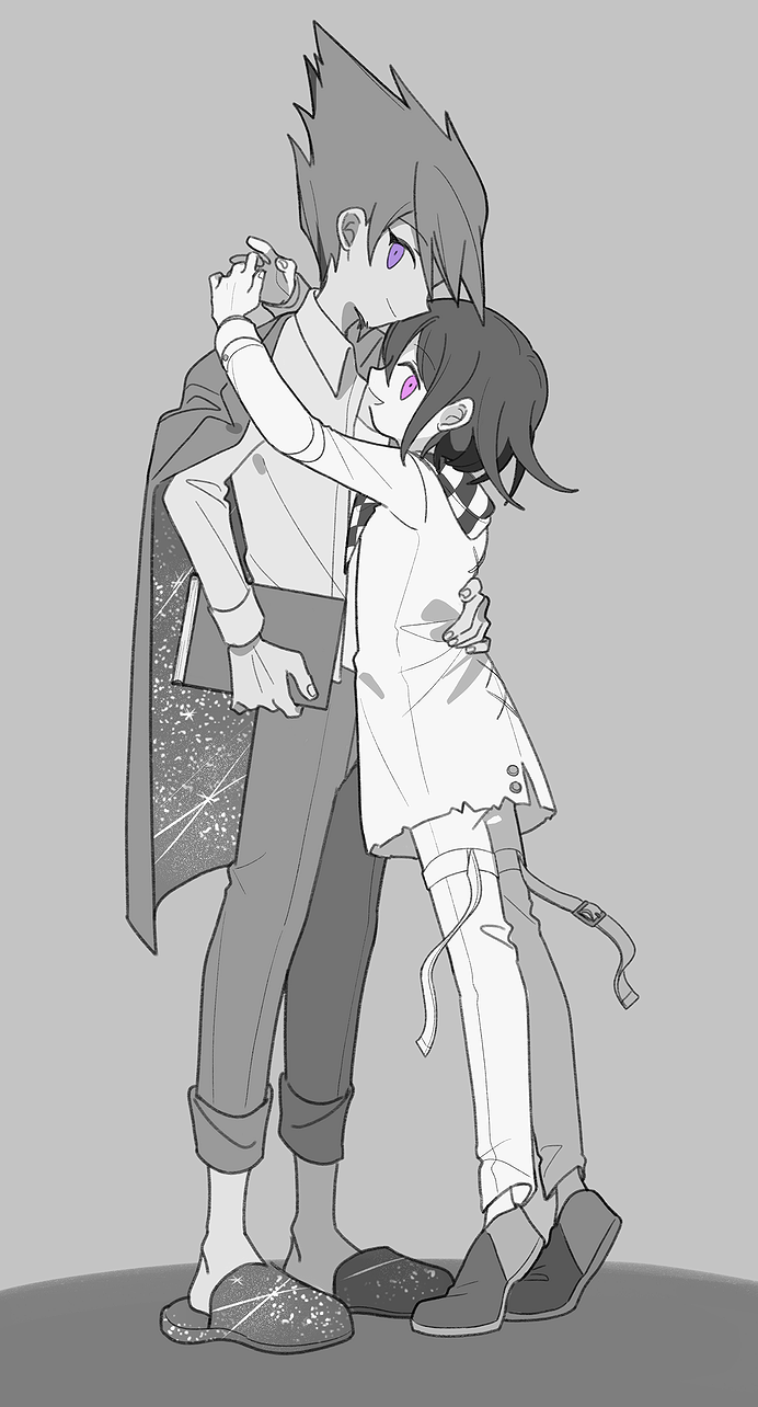1202_koge, 2boys, checkered, checkered_scarf, collared_shirt, commentary_request, dangan_ronpa, facial_hair