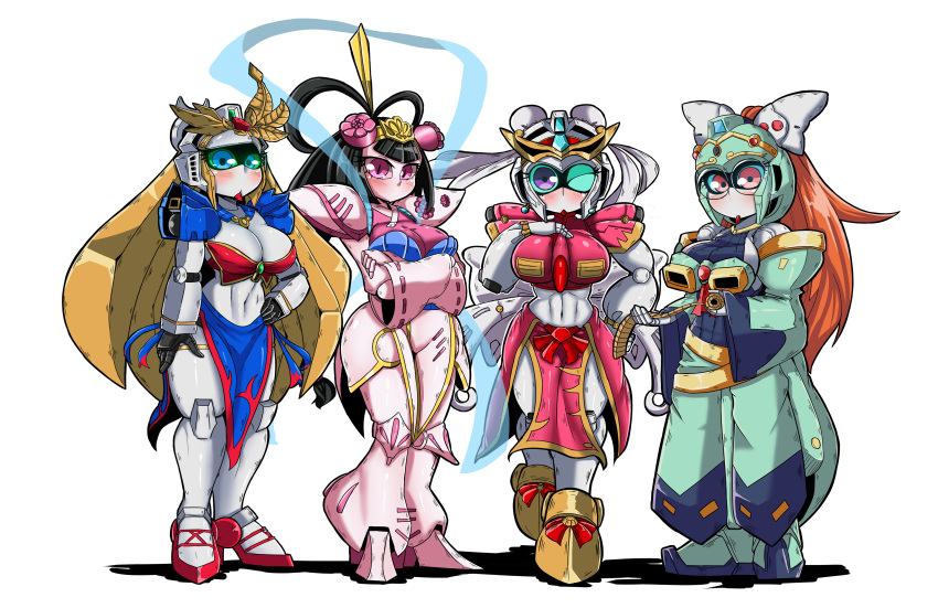 4girls, absurdres, black_hair, blonde_hair, blue_eyes, breasts, chousen_qubeley, crossed_arms