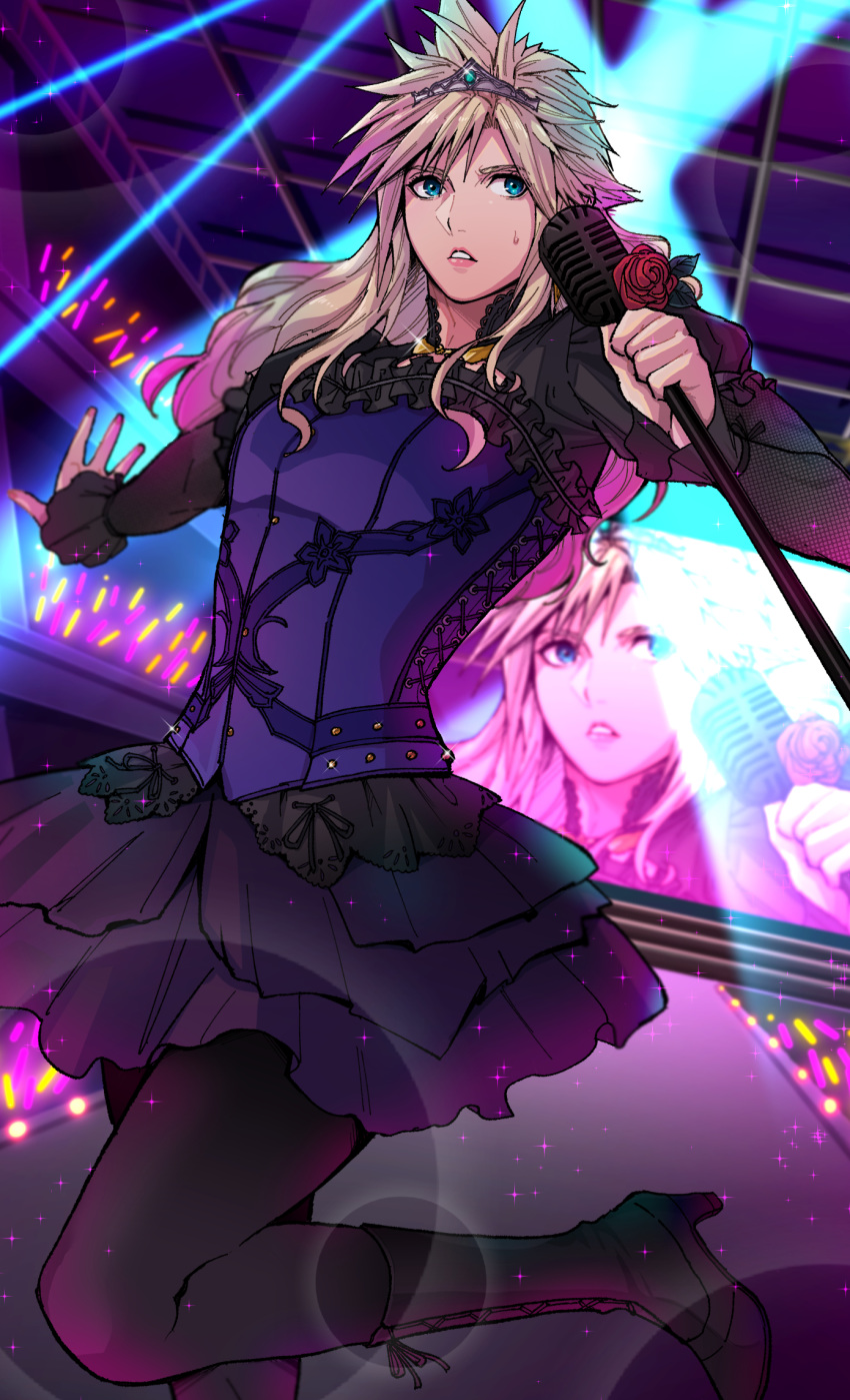 1boy, adapted_costume, alternate_costume, beckey9415, black_legwear, blonde_hair, boots, cloud_strife