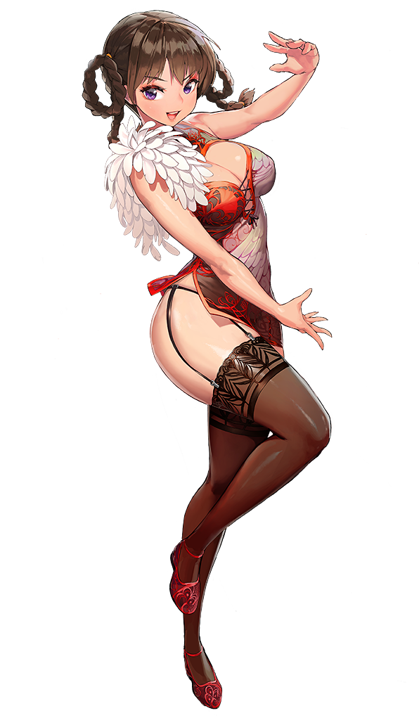 1girl, braid, breasts, brown_hair, clothing_cutout, dead_or_alive, destiny_child, eyebrows_visible_through_hair