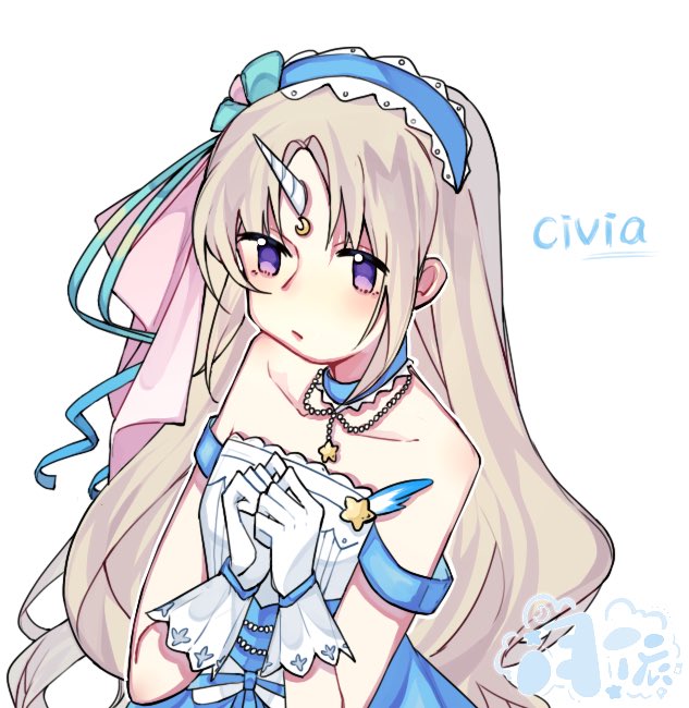 1girl, artist_request, blonde_hair, blush, civia, dress, hololive, hololive_china