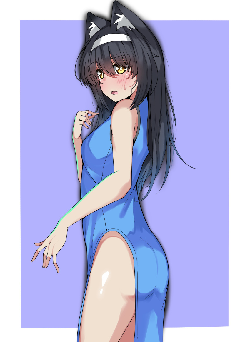 1girl, absurdres, animal_ear_fluff, animal_ears, antyobi0720, ass, bangs, black_hair