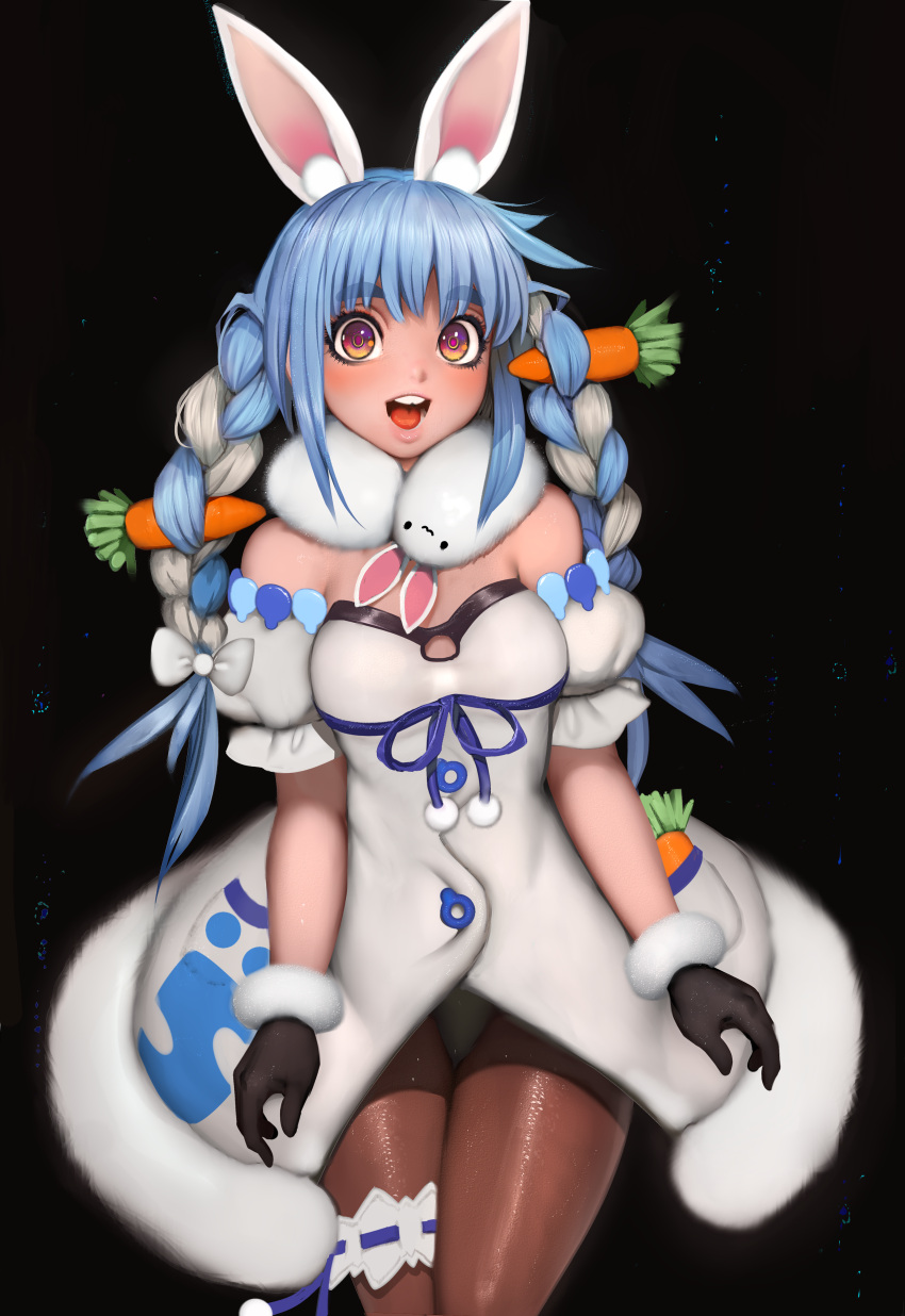 1girl, absurdres, animal_ear_fluff, animal_ears, bangs, black_background, black_gloves, black_legwear