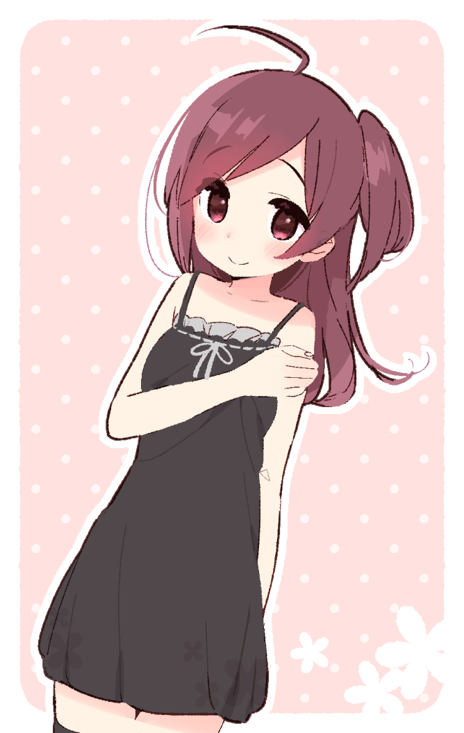 1girl, bare_shoulders, black_dress, black_legwear, commentary_request, dress, hagikaze_(kantai_collection), hair_bun