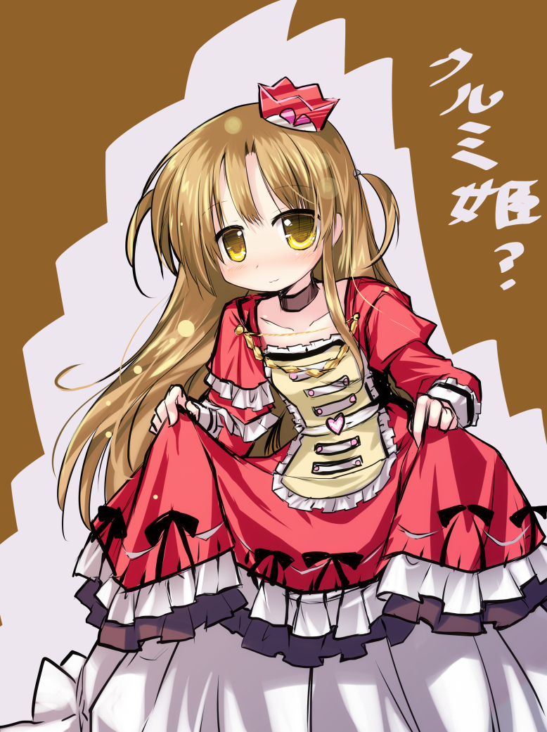 1girl, blonde_hair, crown, dress, flower_knight_girl, frilled_dress, frills, heart