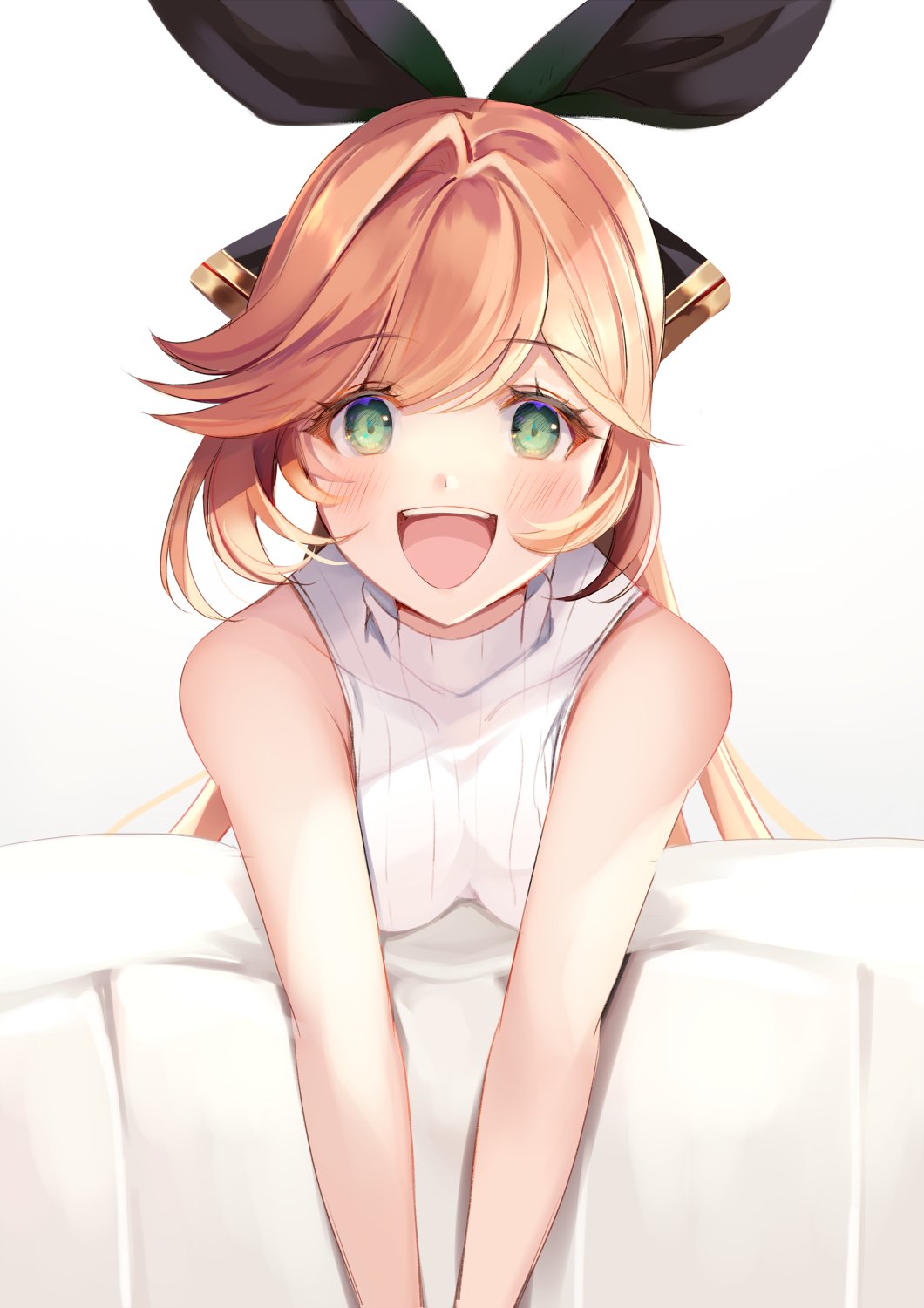 :d, aoi_(kirabosi105), bent_over, blonde_hair, bow, clarisse_(granblue_fantasy), couch, granblue_fantasy