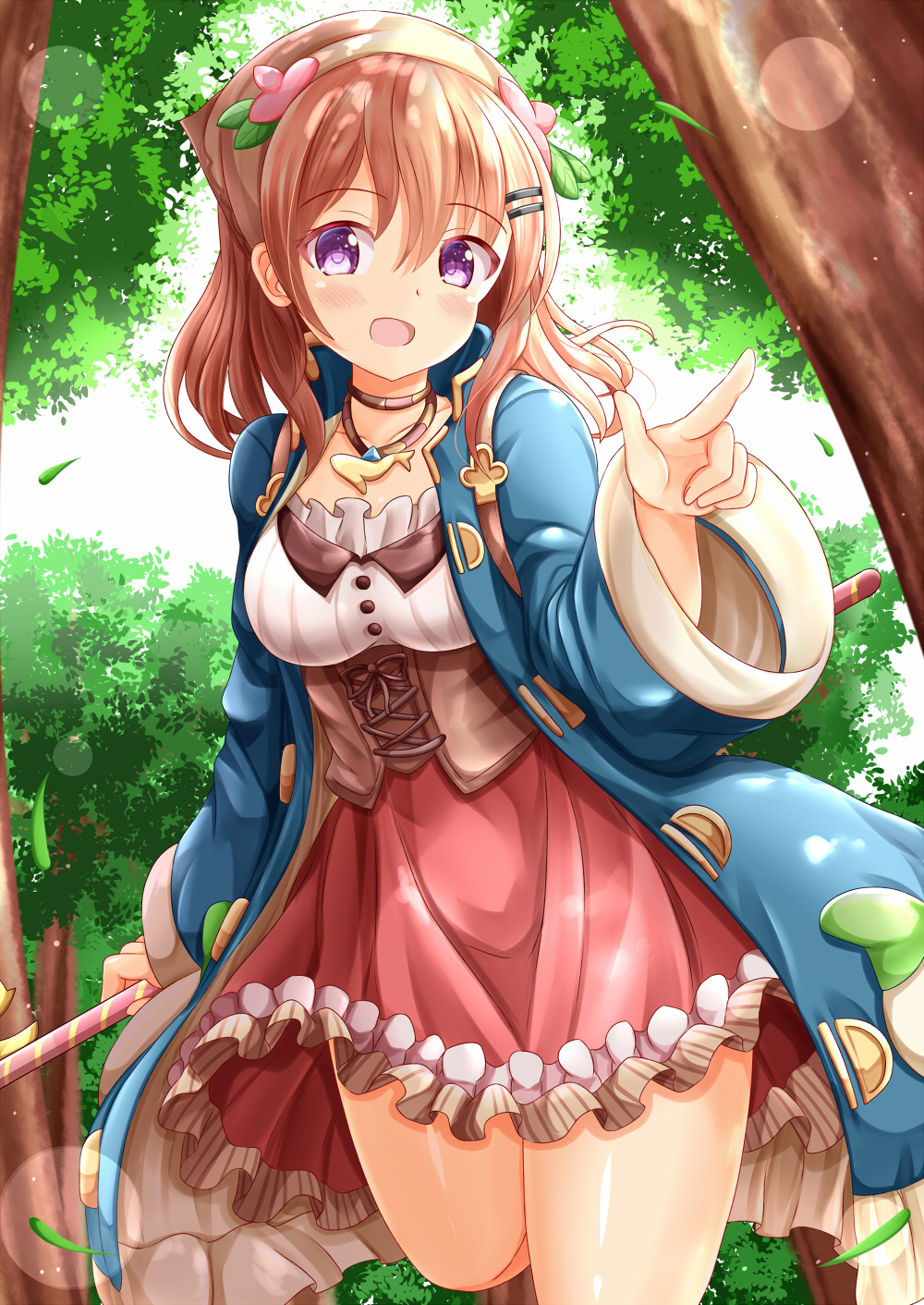 1girl, :d, atelier_(series), atelier_sophie, bangs, blue_coat, blush, breasts