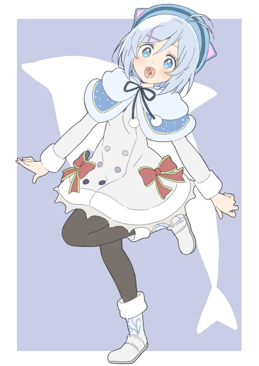 1girl, absurdres, ankle_boots, antenna_hair, blue_capelet, blue_eyes, blue_hair, blue_headwear