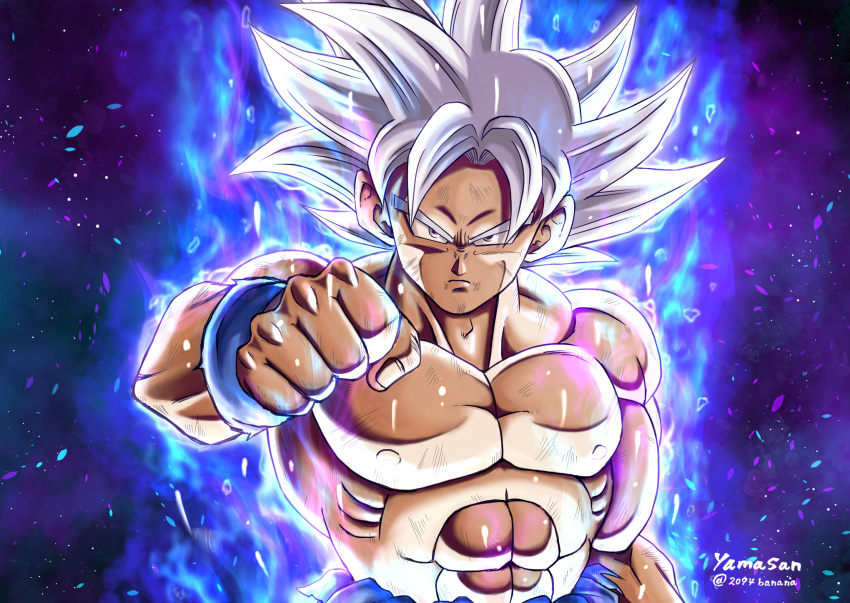 1boy, 2094banana, bruise, clenched_hand, closed_mouth, dragon_ball, dragon_ball_super, highres