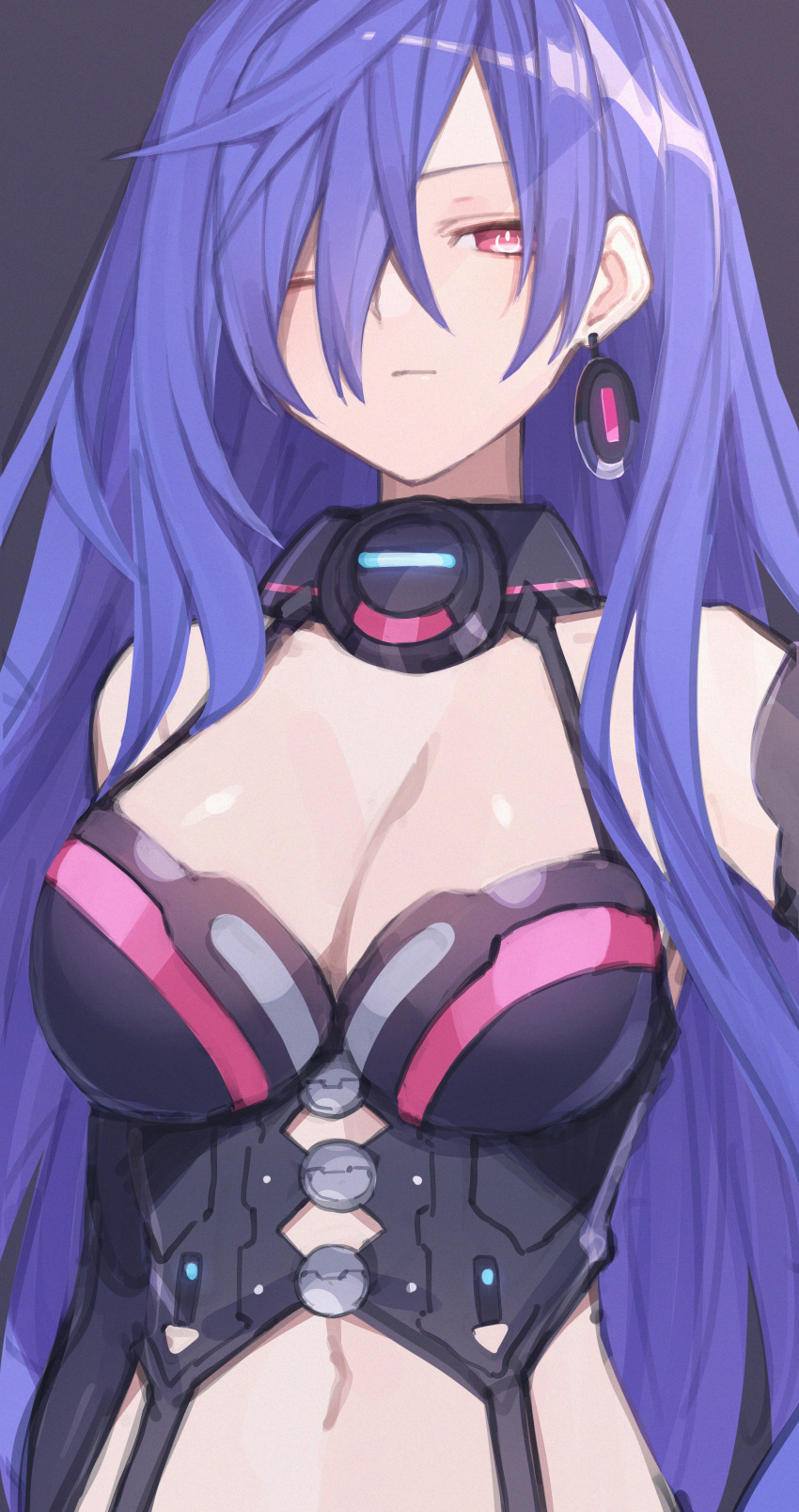 1girl, absurdres, blue_hair, blush, breasts, buran_buta, earrings, expressionless