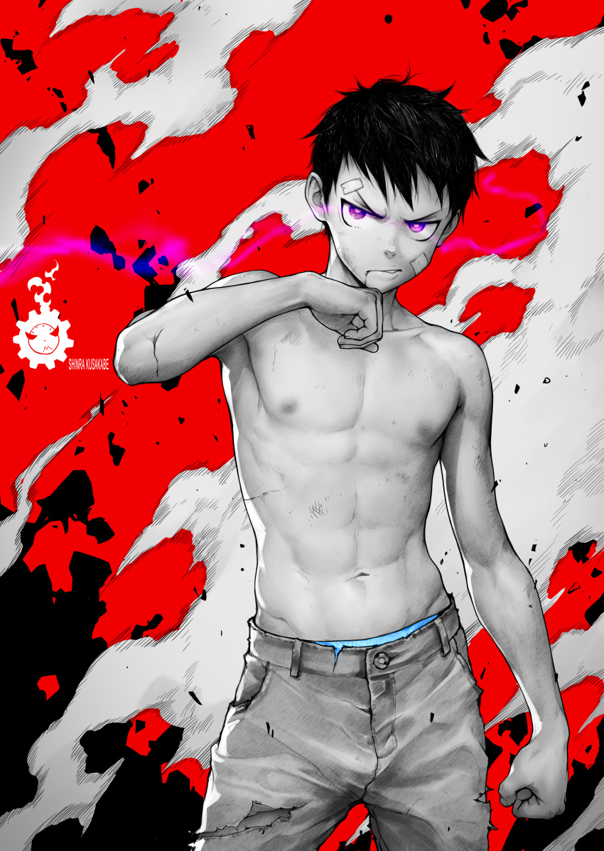 1boy, abs, absurdres, bangs, beitemian, black_hair, chest, clenched_hand