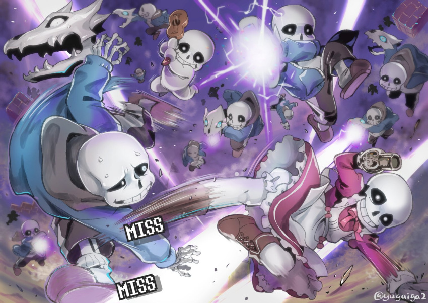 1boy, 6+others, ambiguous_gender, arm_cannon, blue_eyes, boots, brown_footwear, cosplay