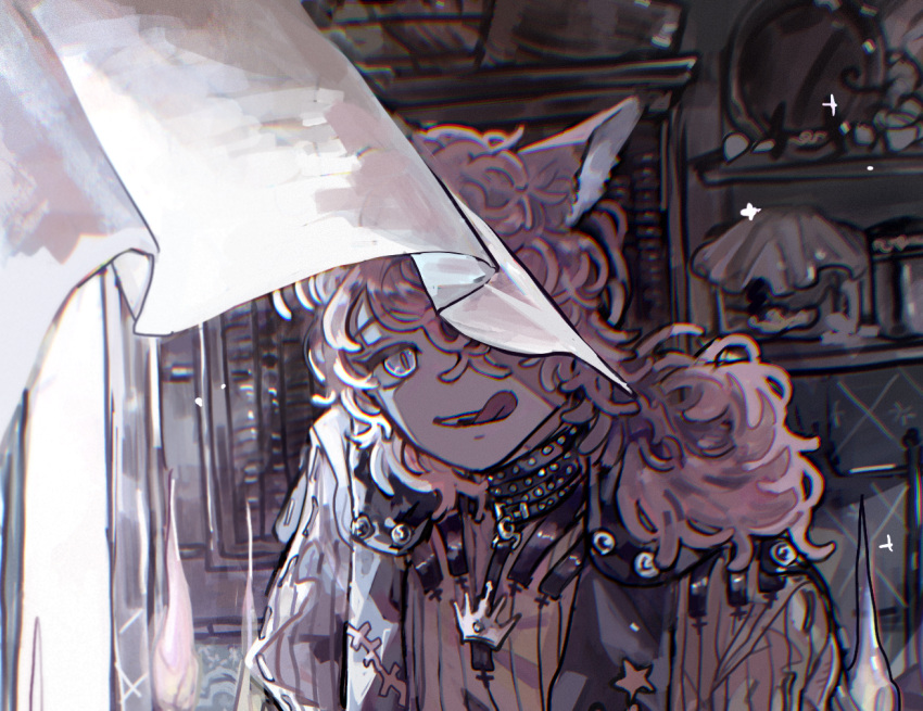 1boy, animal_ear_fluff, animal_ears, black_choker, blue_eyes, choker, cropped, crown