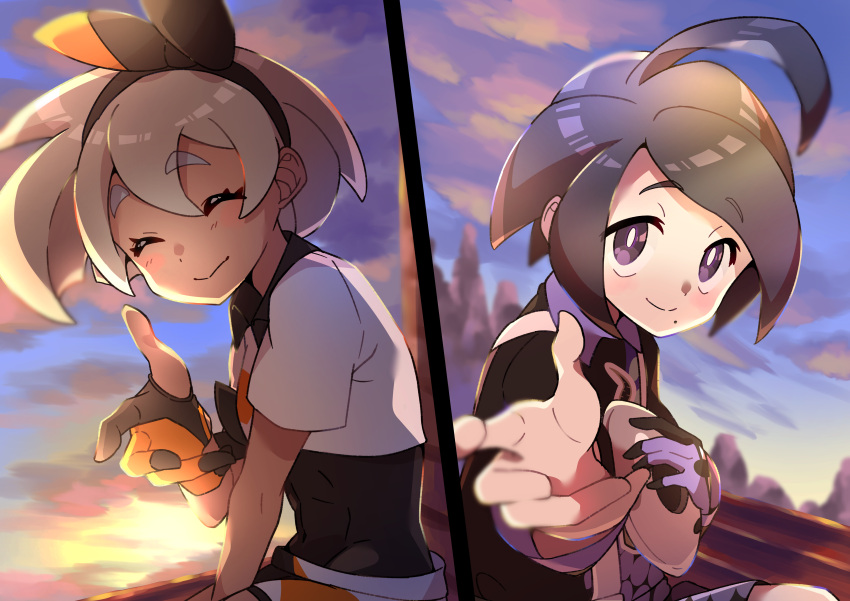 1boy, 1girl, absurdres, ahoge, allister_(pokemon), bangs, bea_(pokemon), black_bodysuit