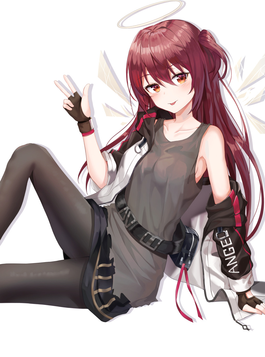 1girl, :p, absurdres, alternate_hair_length, alternate_hairstyle, arknights, arm_support, bangs